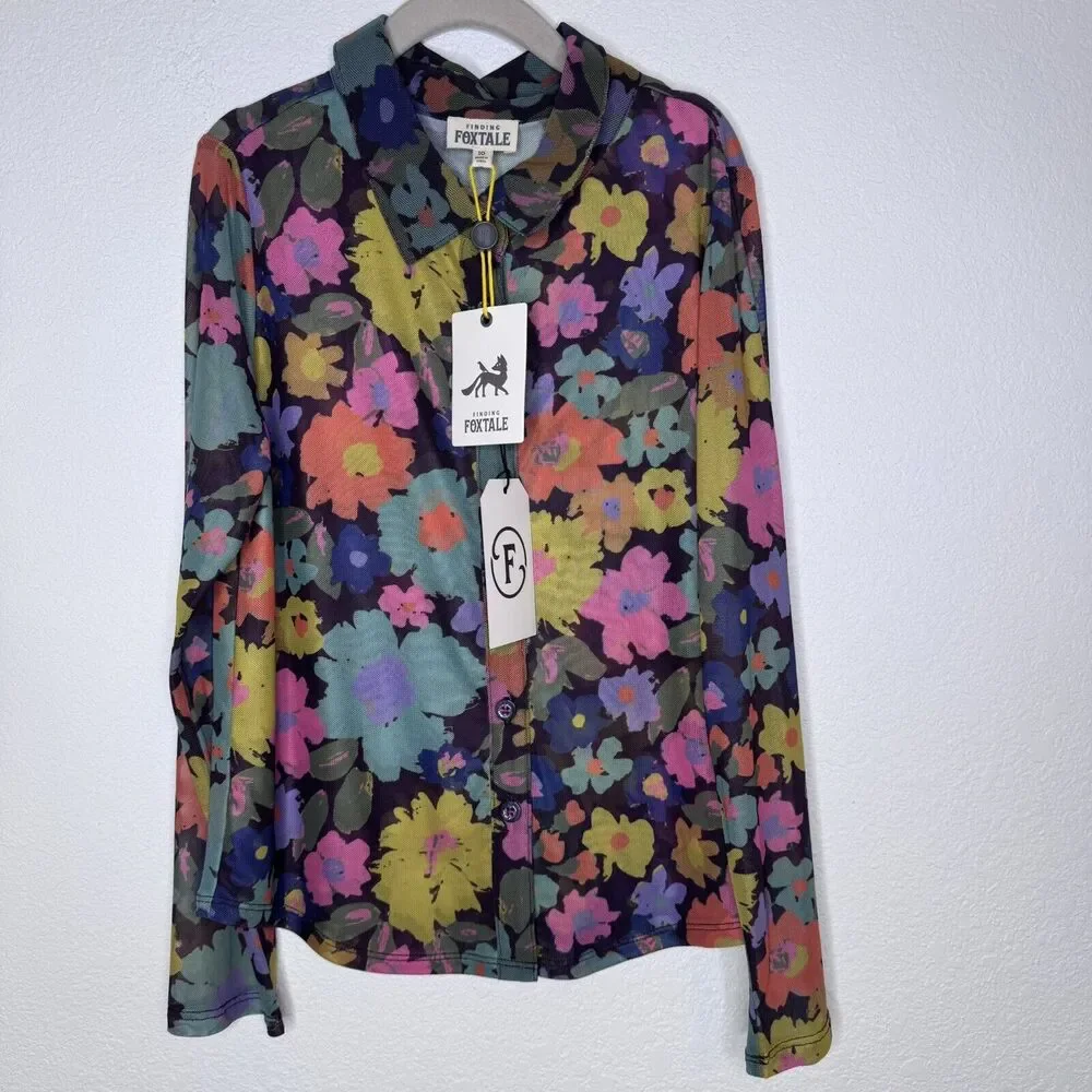 NEW Finding Foxtale Girls Flower Power Blouse Size 10 Colorful Soft 70s Hippie‎
